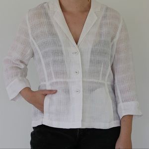 Eileen Fisher White Linen Cropped Blouse/Blazer